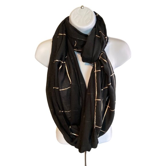 Apt. 9 Infinity Scarf  Black Gold Stripes 28" x 36" Goth - Picture 1 of 6